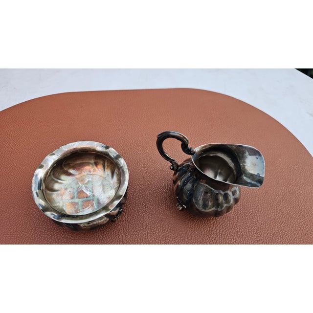 Silver Art Deco Silver-Plated Creamer with Sugar Bowl and Tray, 1920s, Set of 3 For Sale - Image 8 of 12