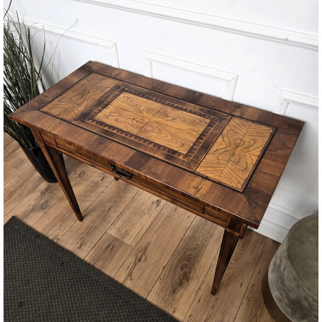 Wood Italian Walnut Marquetry Desk, 1980s For Sale - Image 7 of 11