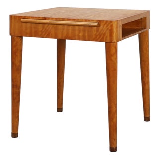 Art Deco Birch‑Veneered Side Table with Drawer, France, 1920s For Sale
