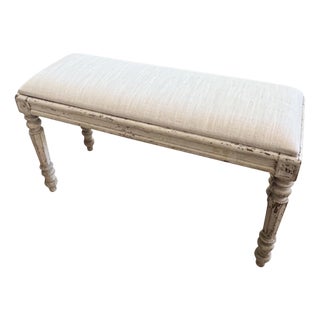 French Upholstered Bench in Cream Linen, 1900 For Sale