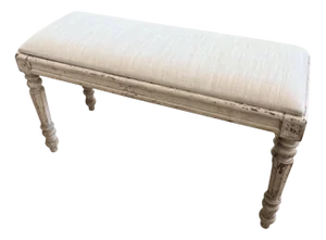 French Upholstered Bench in Cream Linen, 1900