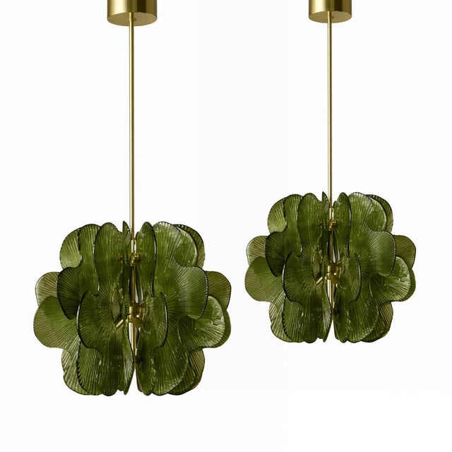 Mid-Century Modern Brass Pendant Lamp with Green Murano Glass Slabs, Italy For Sale - Image 9 of 9