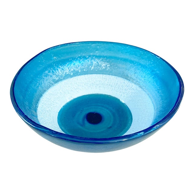 Middle Eastern Blue Glass Bowl With Eye 5.75" D For Sale