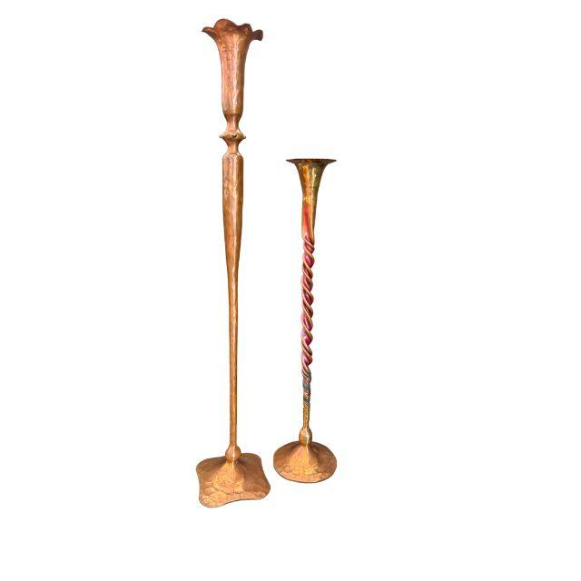 A pair of extraordinary Hessel Studios original hand-forged pure copper candle sticks. Hessel Studios out of San Rafael,...