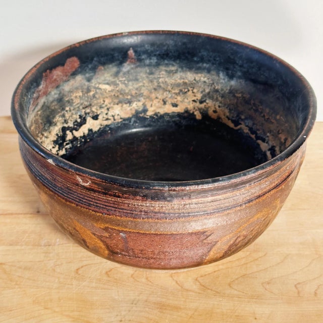 Ceramic Mid-Century Hand Thrown California Studio Pottery Bowl With Elegant Glaze Design in Brown For Sale - Image 7 of 9