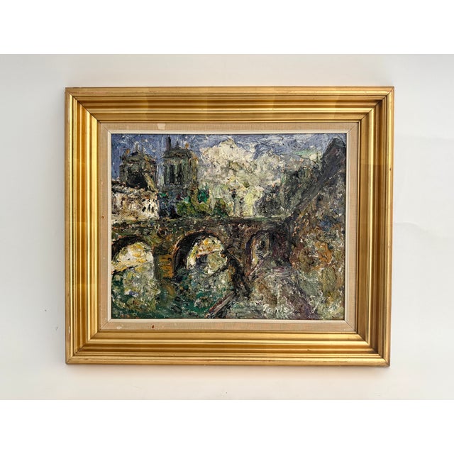 Post Impressionist Mid-Century Parisian Cityscape of Pont Neuf & Notre Dame by Einer Johansen (Danish 1893-1965) For Sale - Image 3 of 9