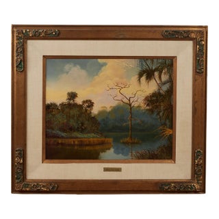 Vintage Tropical Florida Landscape Painting by Shirley Hood Loeffler For Sale