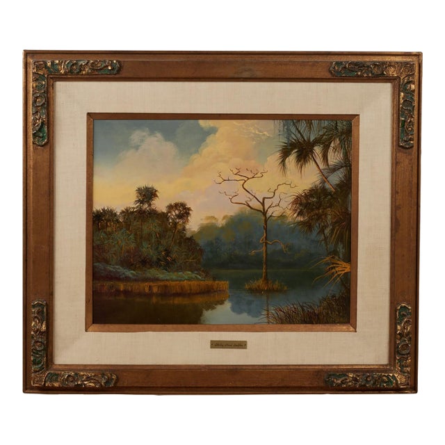 Vintage Tropical Florida Landscape Painting by Shirley Hood Loeffler For Sale