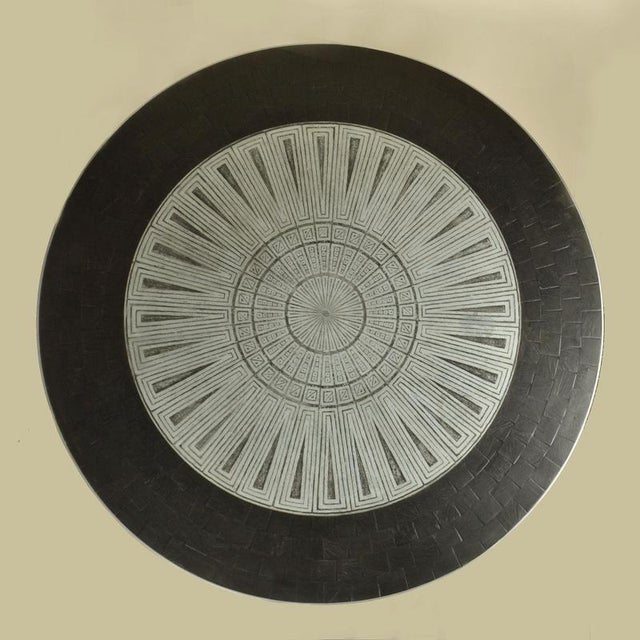 Tulip Coffee Table with Etched Metal and Slate Top attributed to Heinz Lilienthal, 1960s For Sale - Image 4 of 9