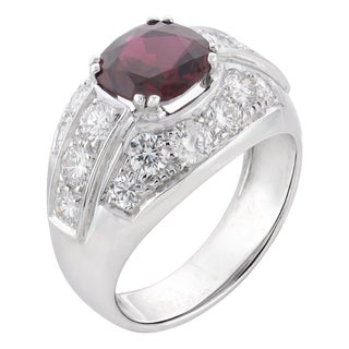 Vintage Gia 2.58 Carat Ruby Diamond 18k White Gold Cocktail Ring, Size 7.75 For Sale