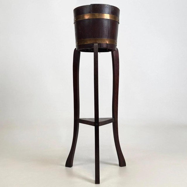 Antique English Brass-Bound Oak Barrel Plant Stand, 1890s For Sale - Image 4 of 9