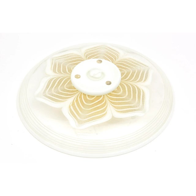 Metal Vintage 1980's Murano Round White and Gold Aventurine Glass Flower Bowl For Sale - Image 7 of 8
