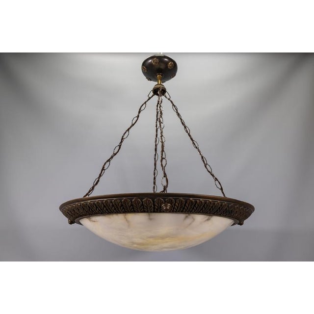 Large Art Deco Eight-Light Alabaster and Bronze Chandelier, 1920s For Sale - Image 15 of 18