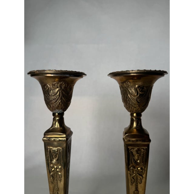 Pair of French Renaissance Solid Brass Candlesticks For Sale - Image 9 of 12