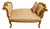 French Louis XV Gold Leaf Bench – White & Beige Damask Upholstery With Accent Cushions For Sale