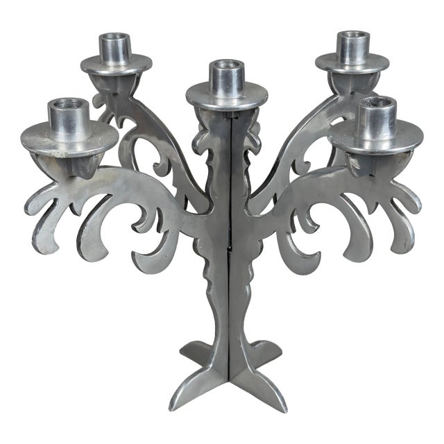 Five-Light Chrome and Metal Candlestick, 1970s For Sale