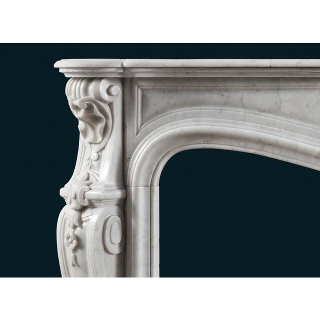 Rococo French Louis XV Rococo Style Carrara Marble Fireplace Surround For Sale - Image 3 of 5