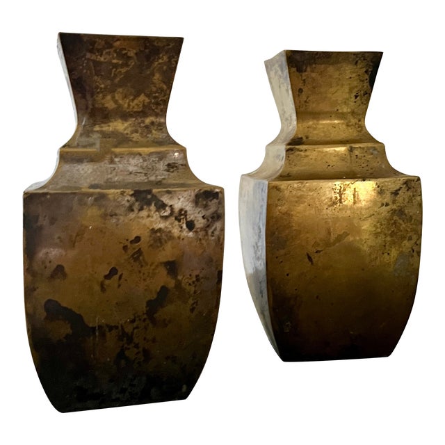 Pair of Amsterdamse School Brass Candlesticks, Dutch Art Deco, 1920s–1930s For Sale