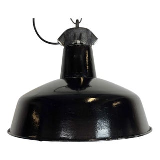 Industrial Black Enamel Factory Lamp with Cast Iron Top from Elektrosvit, 1950s For Sale