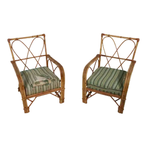 Pr. Mid Century Bamboo Lounge Arm Chairs C. 1950's