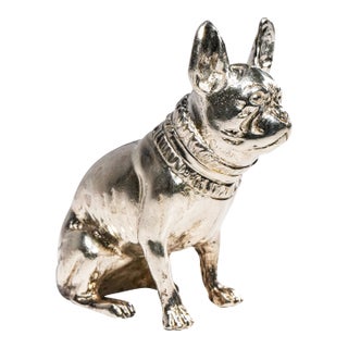 Vintage English Sterling Silver French Bulldog Miniature Sculpture Hallmarked Dog Figurine For Sale
