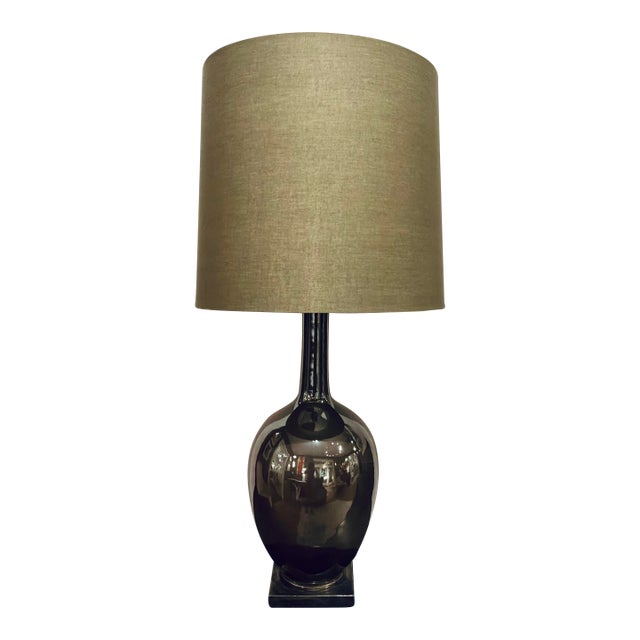 Currey & Company Green Metallic Glaze Porcelain Table Lamp For Sale