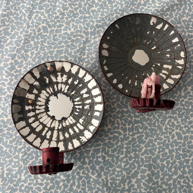 Vintage Spider Web Mirrored Wall Candle Sconces- A Pair