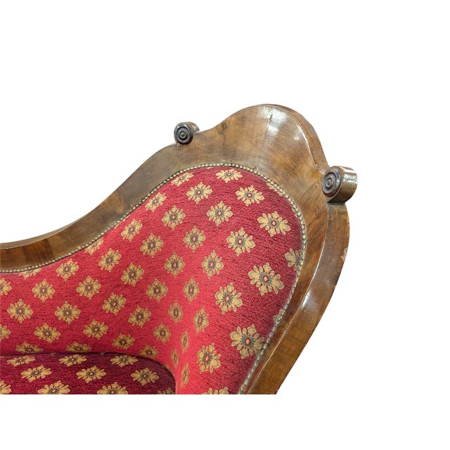 Three-Seater Sofa in Italian Walnut and Red Fabric For Sale - Image 5 of 8