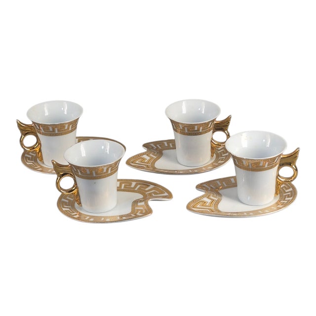 Metal Late 20th Century Elegant Set of Four Demitasse Greek Key Cups & Saucers Japanese Imperial Porcelain Gilded - 8 pcs For Sale - Image 7 of 7