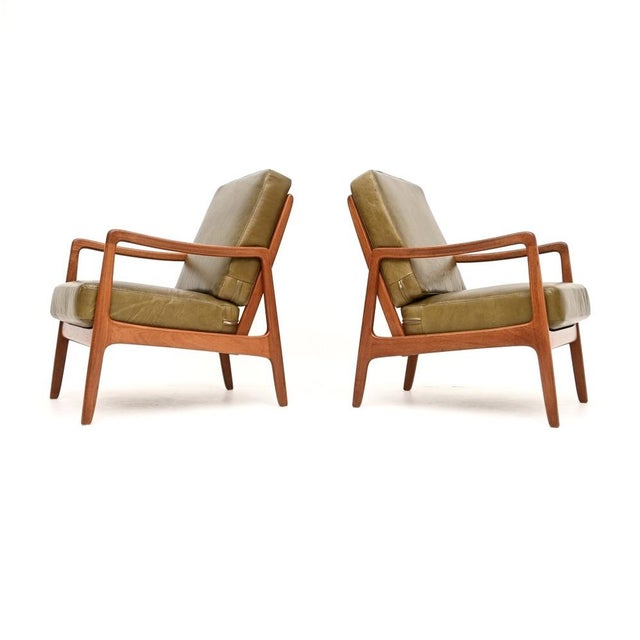 1960s Vintage Danish Teak and Leather Lounge Chairs by Ole Wanscher for France & Søn, 1960, Set of 2 For Sale - Image 5 of 11