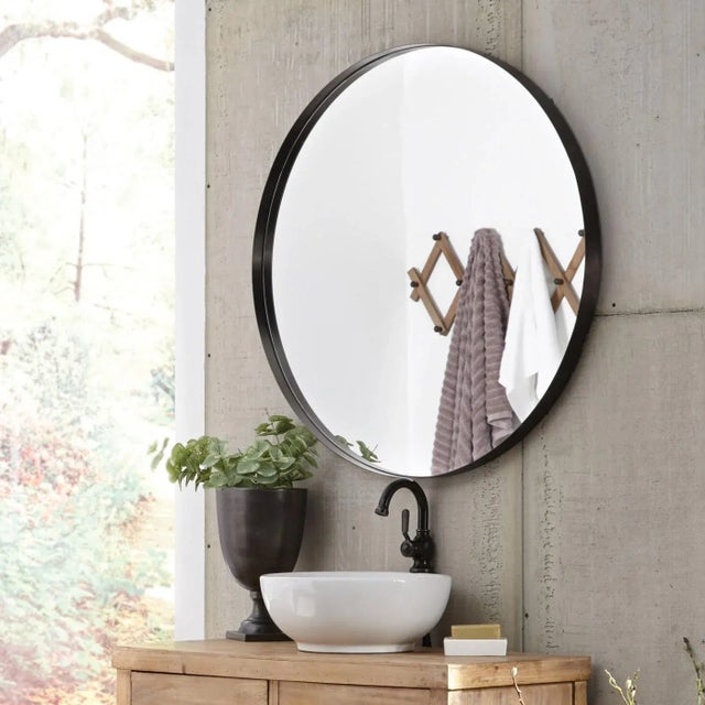 2020s Kenneth Ludwig Chicago Steele Black Round Mirror For Sale - Image 5 of 7