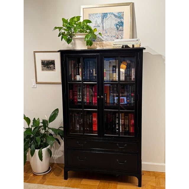 Bronson Mahogany Glass Door Bookcase Cabinet in Heritage Black Attributed to Pottery Barn For Sale - Image 18 of 18