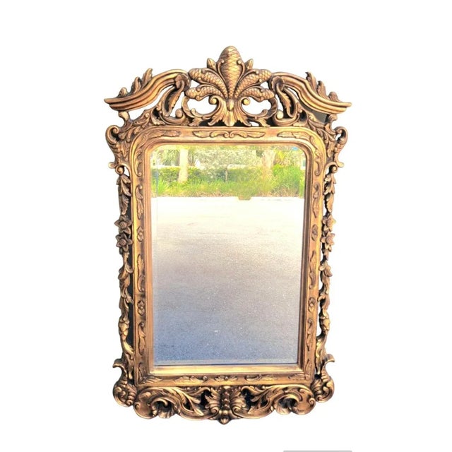 Metal Vintage Gold Gilt Decorative Pineapple or Acorn Top Hollywood Regency Wall Mirror For Sale - Image 7 of 7