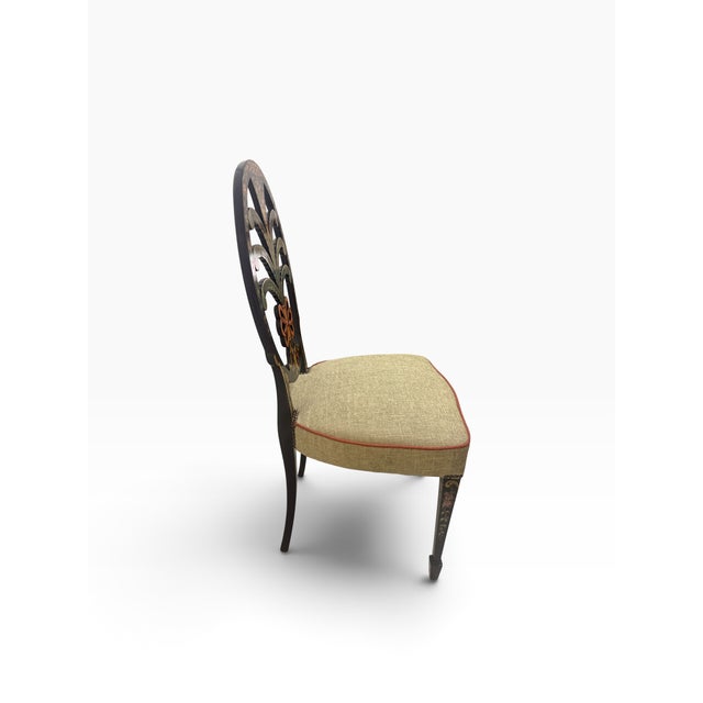 Wood Vintage Hand-Painted Neoclassical Plume Back Side Chair, Newly Reupholstered For Sale - Image 7 of 12