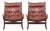 Vintage Siesta High Back Chairs in Cognac Leather and Plywood by Ingmar Relling for Westnofa, 1960s, Set of 2 For Sale