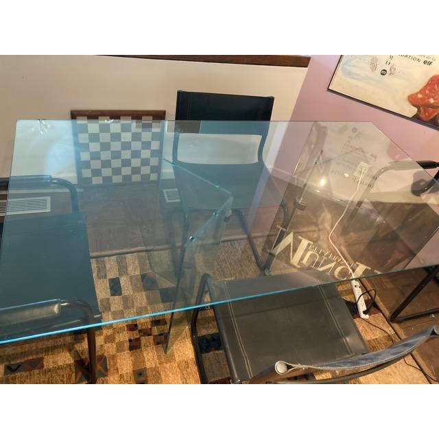 1990s Workbench Modern Glass Dining Table With Black Leather Chairs ...