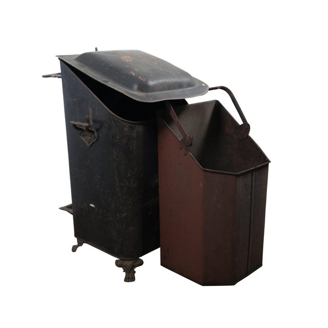 Antique Victorian Tole Coal Scuttle Box Farmhouse Fireplace Bin With ...