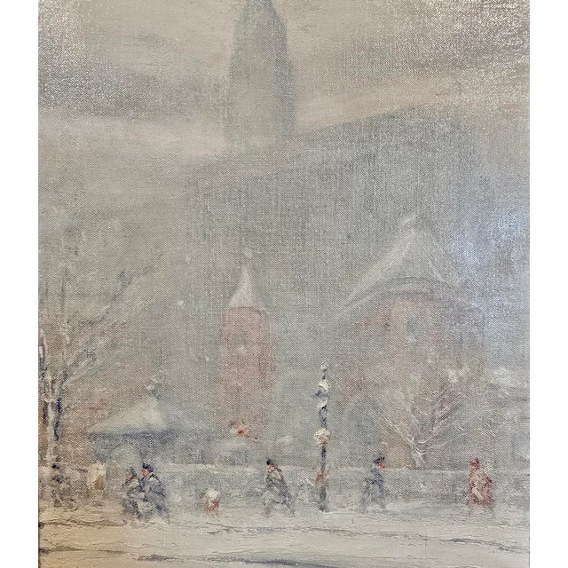 Johann Berthelsen -the Little Church Around the Corner in the Snow -1930s Oil Painting For Sale In Los Angeles - Image 6 of 12
