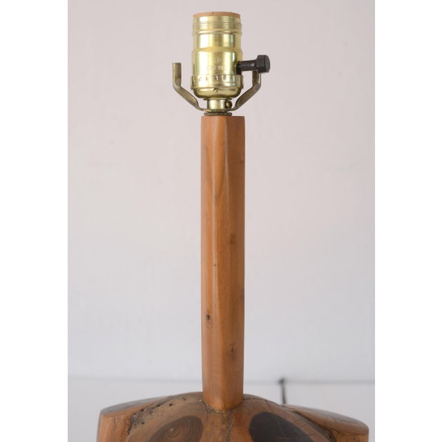 Vintage Brutalist Rustic Carved Wood Log Cluster Table Lamp For Sale - Image 10 of 11