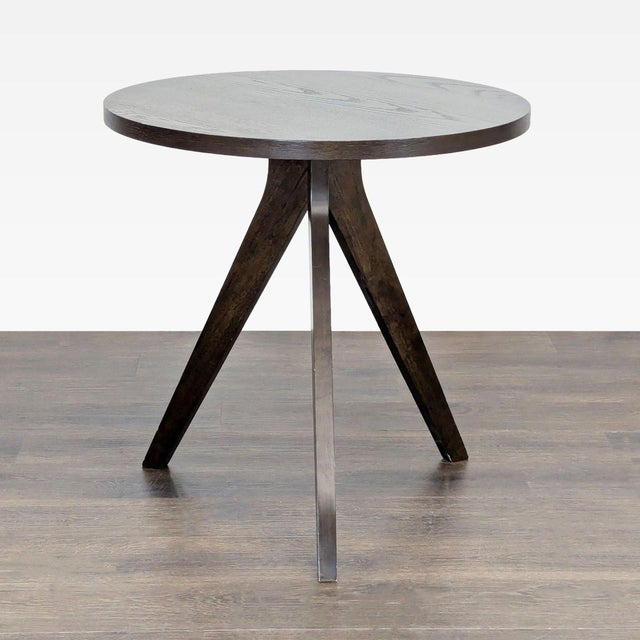 Walnut wood veneer with angular legs. Brand: West Elm. Original Price: $499. Dimensions (in): 30W x 30D x 30H.