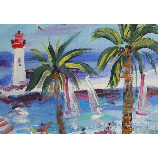 Yvon Grac, The Cros Dei Pin Beach at St. Jean Cap Ferrat, 1990s, Oil Painting on Canvas, Framed For Sale - Image 10 of 18