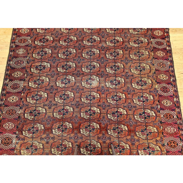 Brown Antique Turkmen Tekke Rug, Wool Pile, Allover Geometric Design For Sale - Image 8 of 14
