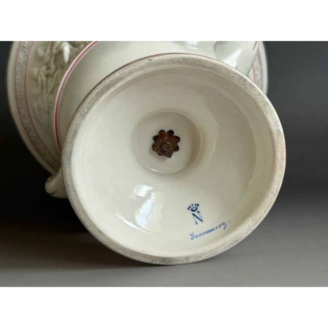 Antique German Neoclassical Porcelain Urn Cachepot With Figural Relief, c.1900 For Sale - Image 10 of 12