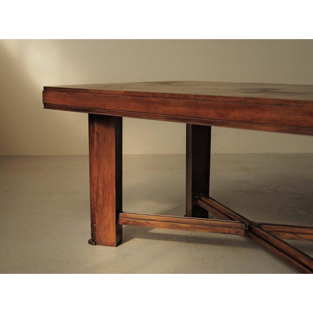 Modernist Oak Table with Checkerboard Veneer Top, France, 1940 For Sale - Image 17 of 18