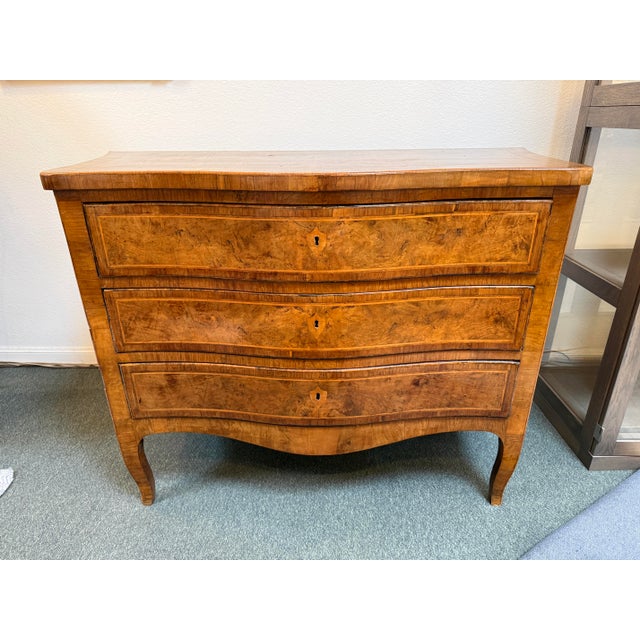 Antique Italian Rococo Walnut + Burl Commode For Sale - Image 11 of 14