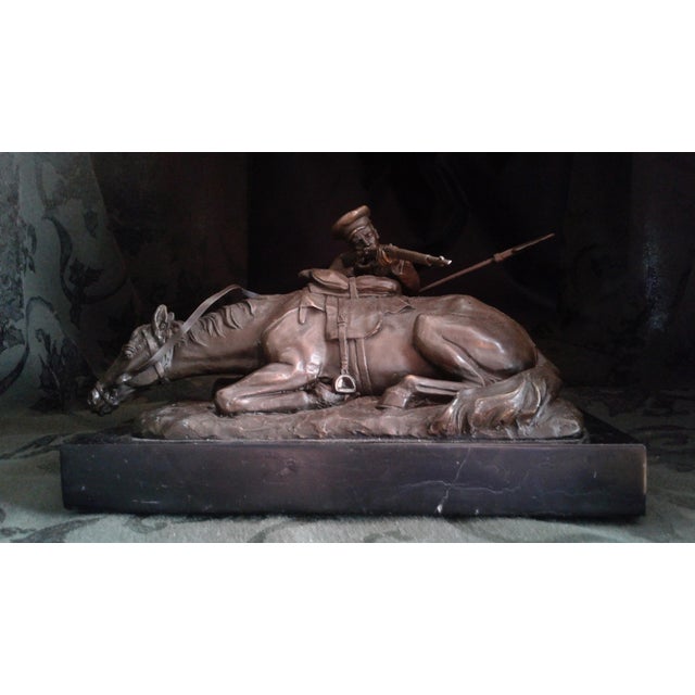 Metal Antique Patinated Bronze Sculpture of a Cossack and Fallen Horse After Evgeny Lanceray For Sale - Image 7 of 7