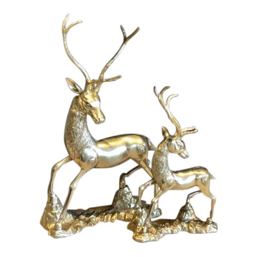 Large Deer Solid Brass Christmas Reindeer Holiday Decoration Vintage - a Pair For Sale