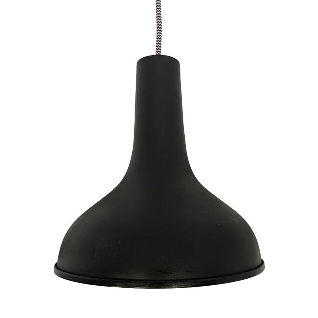 Vintage Industrial Style Black Painted Aluminium Pendant Lamp, 1970s For Sale