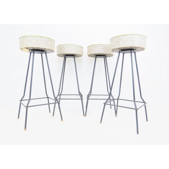 Frederic Weinberg Vintage 1940s Frederic Weinberg Style Iron Bar Stools - Set of 4 For Sale - Image 4 of 13
