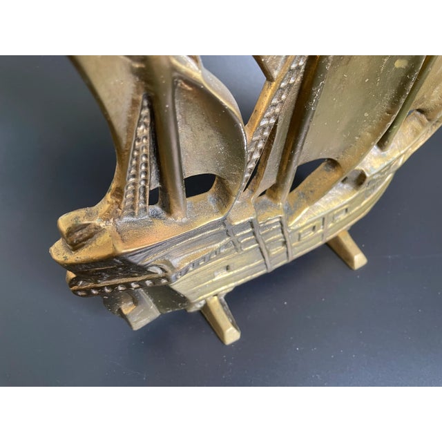Vintage Solid Brass Colonial Ship Sailing Boat Doorstop For Sale - Image 10 of 13